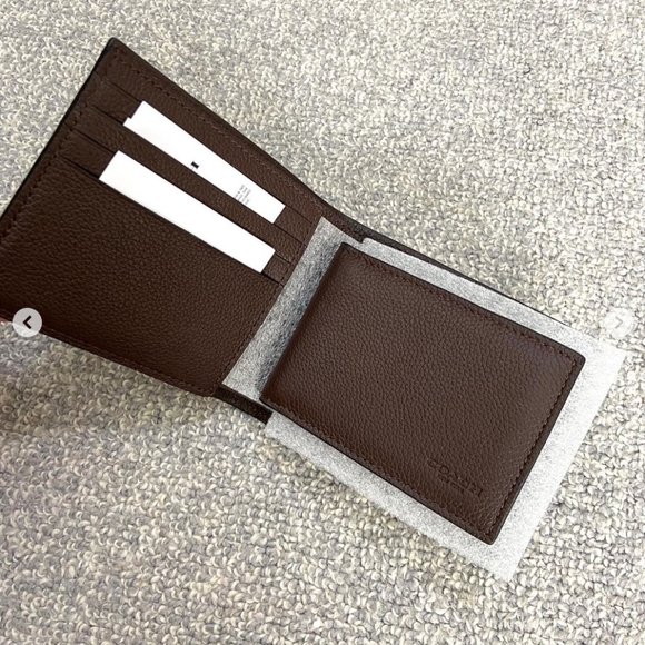 NWT - COACH Men Compact 3 In 1 Wallet - BESTSELLER - Mahogany Brown - Picture 6 of 9